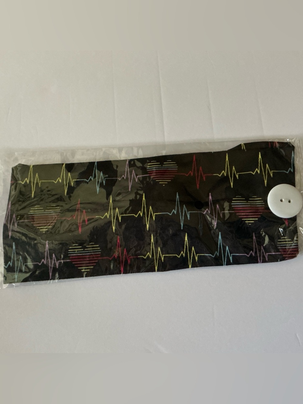 Black Headband with Colorful Heartbeat Heart Pattern